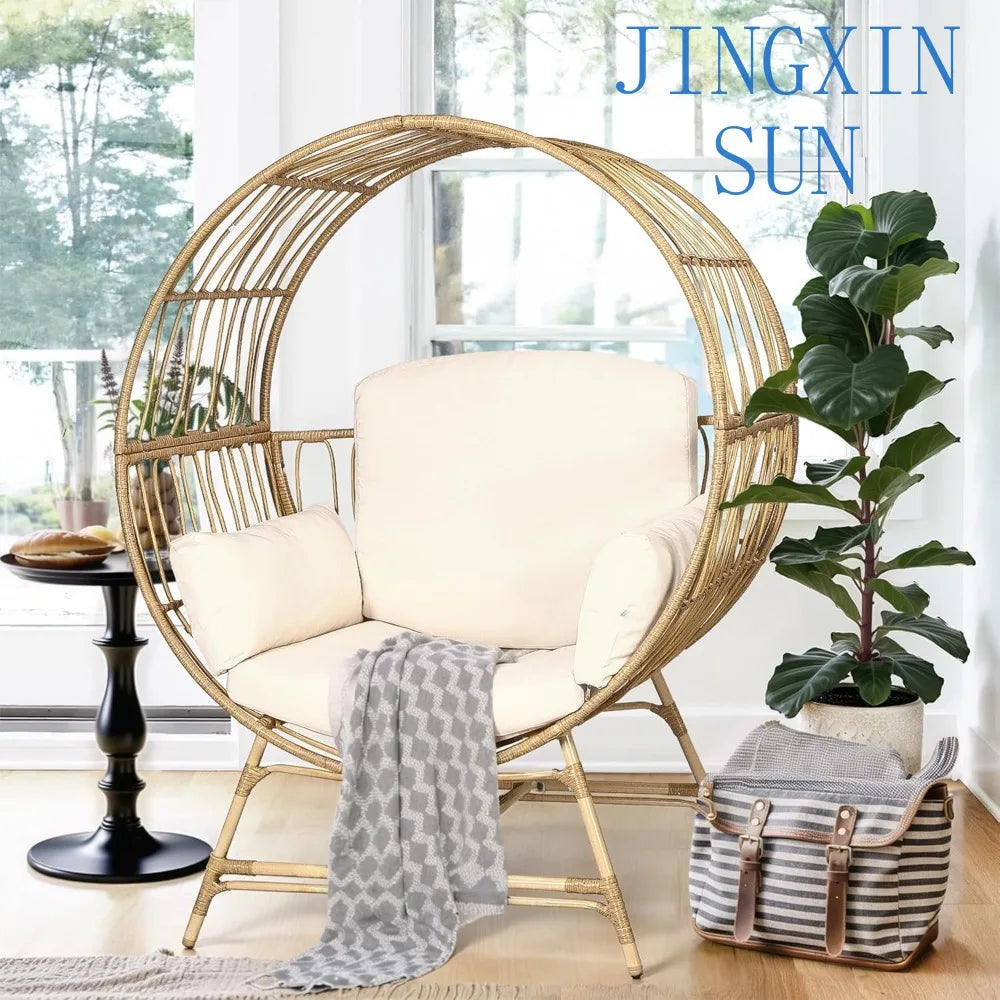 Egg Chair Outdoor Indoor, Oversized Rattan Chair with Thicken Cushion, 510LBS Capacity Wicker Patio Lounge Chair, Basket Chair f