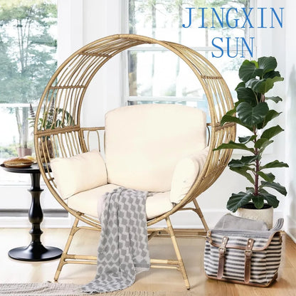 Egg Chair Outdoor Indoor, Oversized Rattan Chair with Thicken Cushion, 510LBS Capacity Wicker Patio Lounge Chair, Basket Chair f