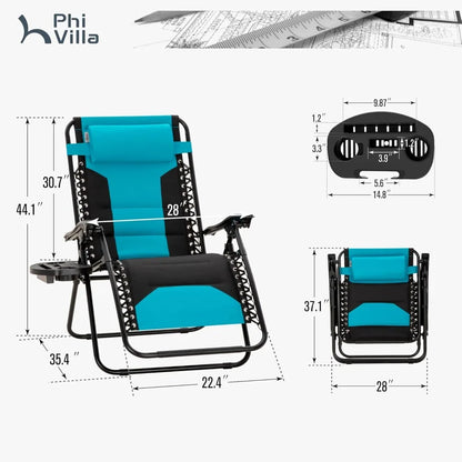 VILLA XXL Oversized Padded Zero Gravity Chair, Foldable Patio Recliner, 28 Wide Seat Anti Gravity Lounger with Cup Holder, S