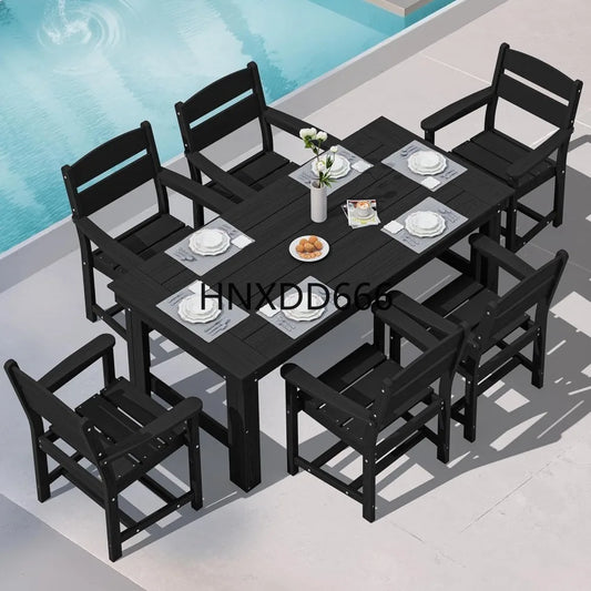 67‘’ HDPE Patio Dining Set for 6, All-Weather, Beach Chairs