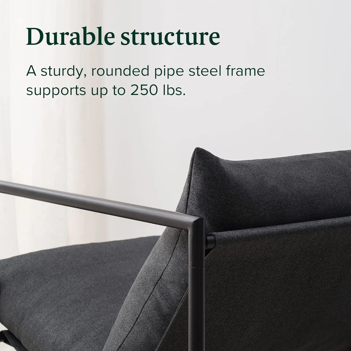 Modern Metal Accent Chair with Shredded Foam Cushion, Dark Grey, Easy Assembly, 250 lbs Capacity