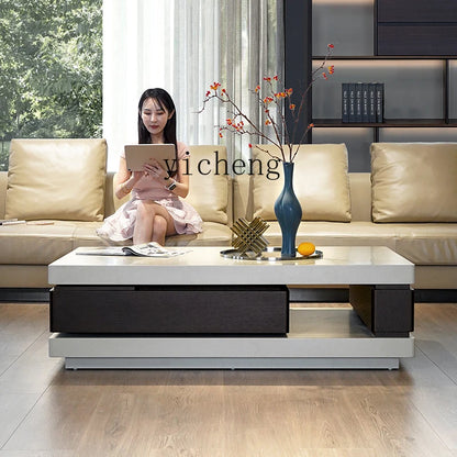 TQQ minimalist light luxury villa coffee table smoked wood color baking paint rotating storage modern simplicity