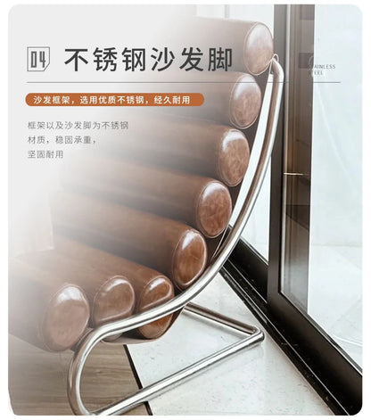 Stainless steel sofa chair Metal lazy recliner Light luxury leisure living room Home single sofa