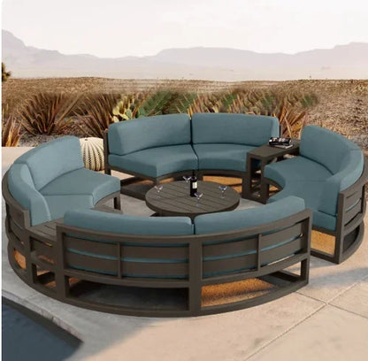 Outdoor Waterproof Sun Protection Garden Sofas Curved Outdoor Sofa Aluminum Alloy Courtyard Villa Reception Sofa Coffee Table P