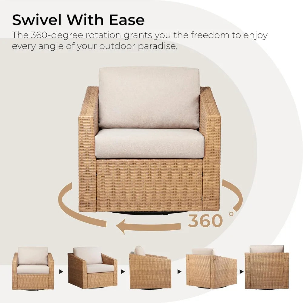 Patio Wicker Chair, 360° Swivel Outdoor Rattan Chair with Thickened Cushions for Backyard, Poolside, Garden or Porch, Beige Cus