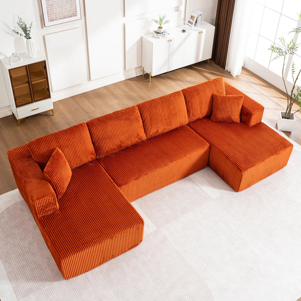 Living Room Boneless Modular Sofa, Corduroy Fabric, Modern U-shaped Leisure Sofa, High-density Sponge, No Assembly, for Home