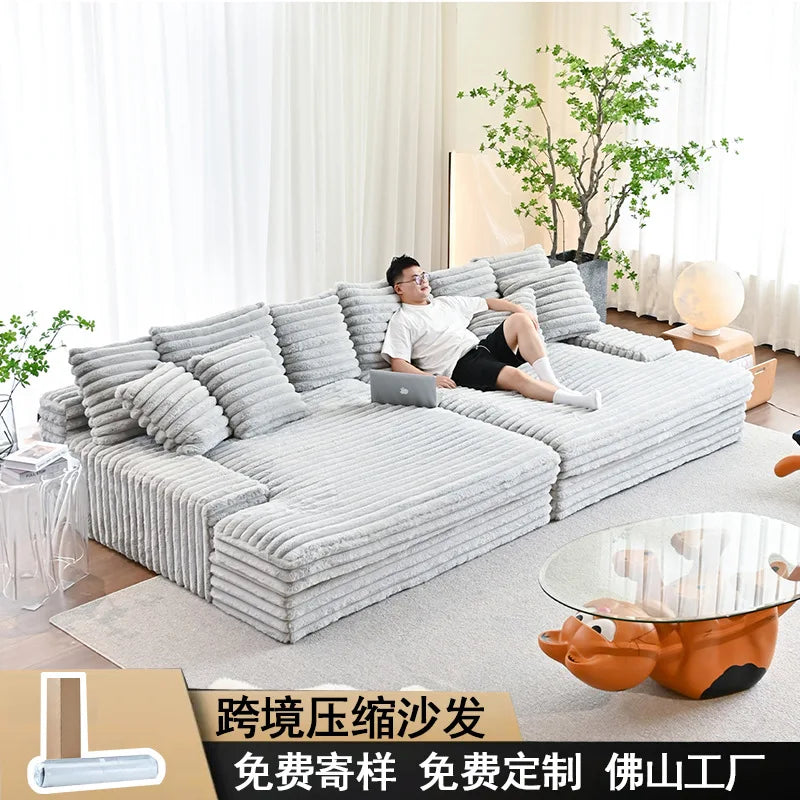 Modern Vacuum Compressed Sofa Plush Corduroy Sectional Sofa Living Room Bedroom Recliner Lazy Combination Sofa Bed Furniture