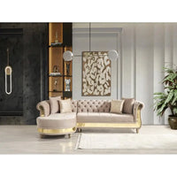 Taupe Tufted Upholstery Sectional Sofa with Wood Frame
