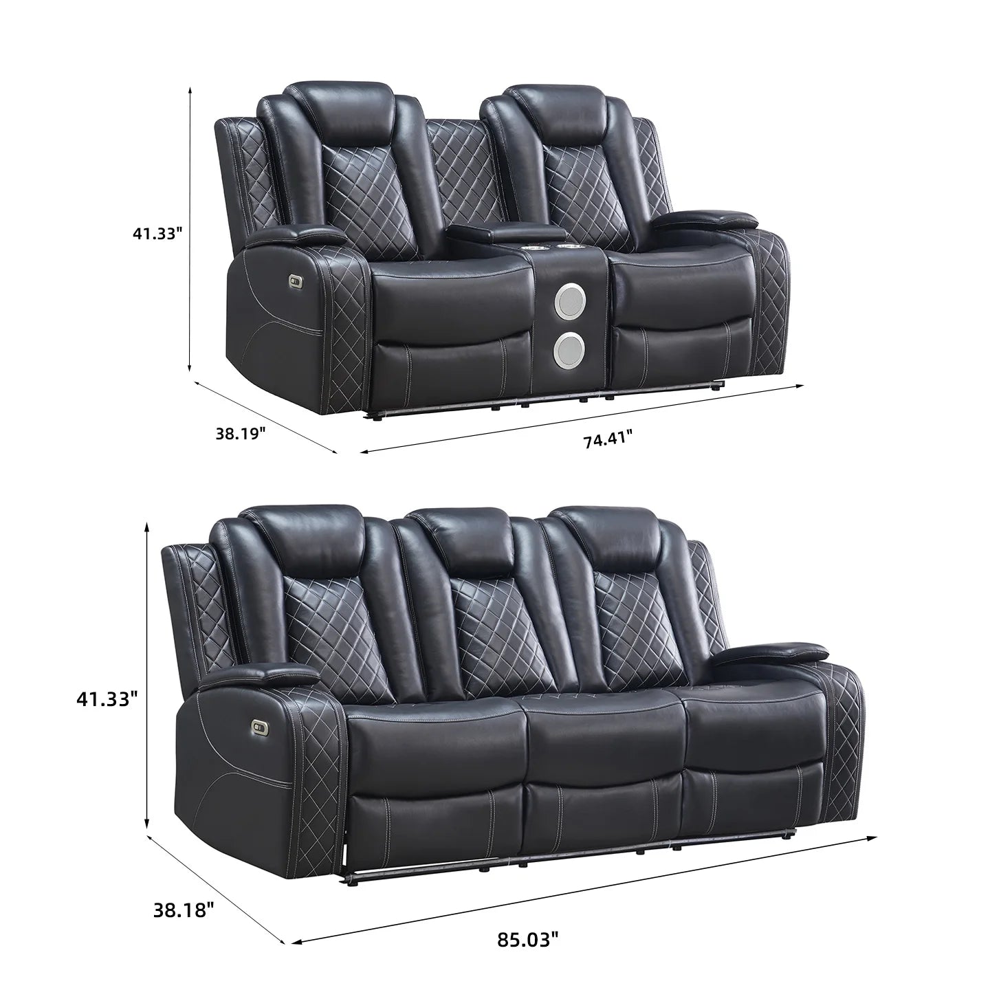 Power Reclining Sofa Couch with Wireless Charger 3 Seaters Recliner  Reading Light Leather Bluetooth Speaker Theater Seating LED