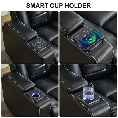 Power Recliner Chair with Adjustable Headrest, Wireless Charger, LED Light, Faux Leather Electric Recliner with Smart Cup Holder