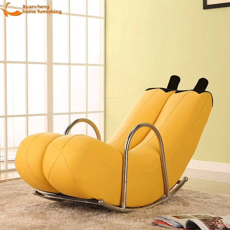 Banana Rocker Chair PU Leather Lounge Chair w/Metal Frame, Indoor Single Seater Sofa for  Comfortable Recliner Chair for Adults