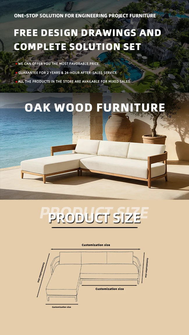 Luxury Teak Chaise Lounge and Sofa Set with All-Weather Cushions for Resort Villa Patio and Garden Lounge