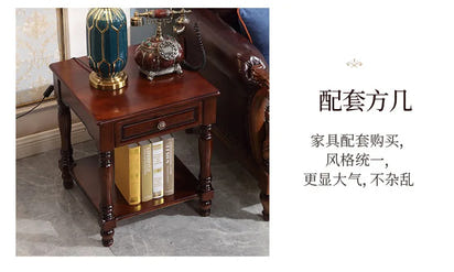 American pastoral all-solid wood sofa, European living room leather sofa, small household, coffee table type, combined light