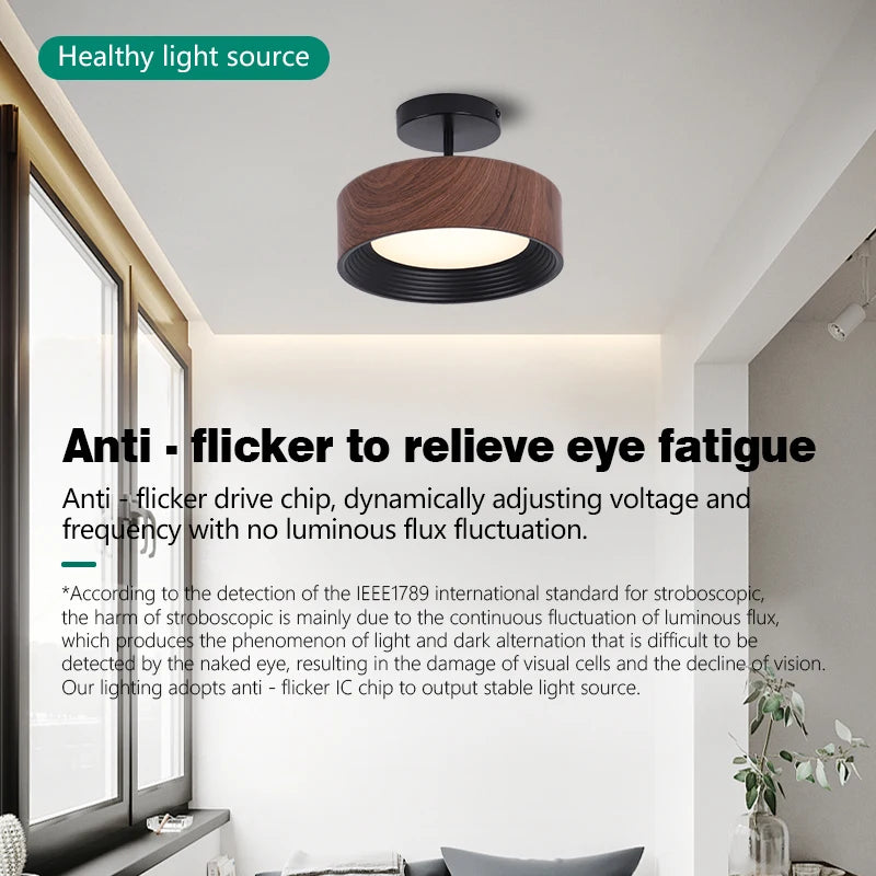 Nordic LED Ceiling Light Circular Walnut Wood Grain Aisle Light Dressing Room Corridor Balcony Decoration Indoor Ceiling Lamp