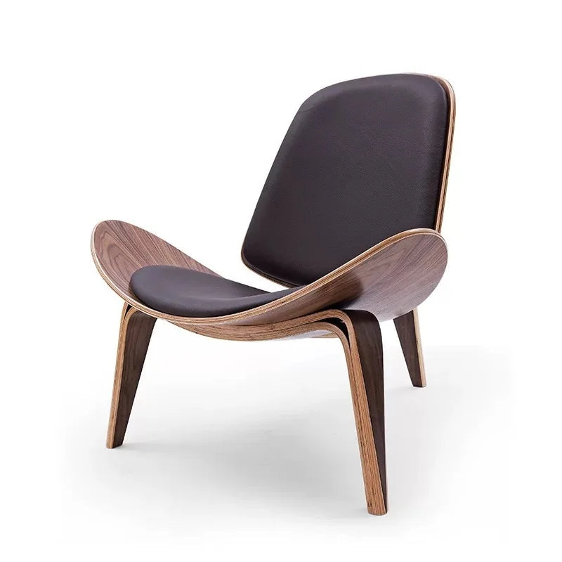Modern Lounge Shell Chair Three-Legged Shell Chair Ash Plywood Fabric Upholstery Living Room Furniture