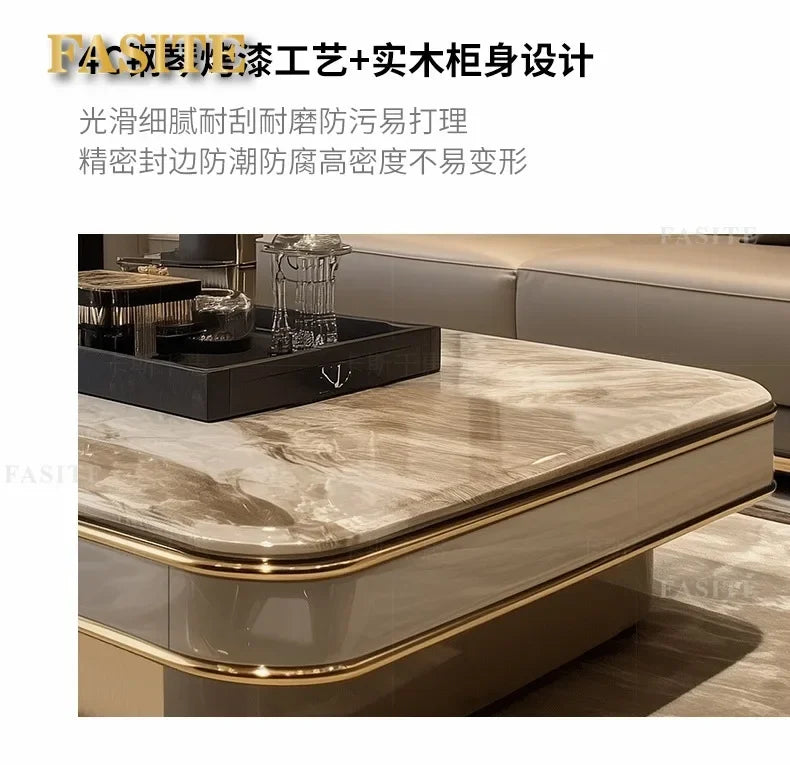 LightLuxury Coffee Table Living Room Home High-end Rectangular Luxury Stone Tea Table New High-end Villa Large Flat Coffee Table