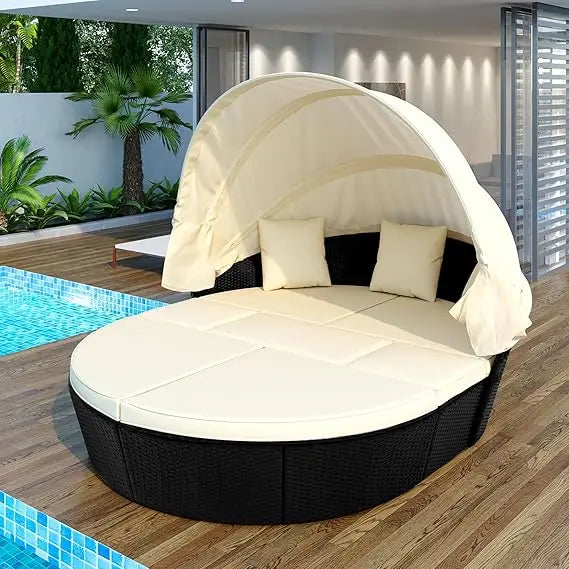 U_STYLE Outdoor Patio Furniture Set Daybed Sunbed with Retractable Canopy Conversation Set Wicker Furniture As same as WY000281
