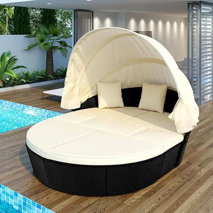 U_STYLE Outdoor Patio Furniture Set Daybed Sunbed with Retractable Canopy Conversation Set Wicker Furniture As same as WY000281