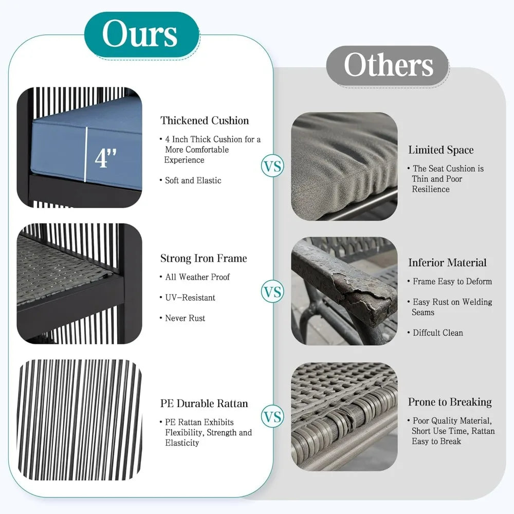 6 Pieces Funriture Sets,Metal Patio Furniture Set, 5 Seats Modern Outdoor Conversation Set Sectional Sofa with Ottomans,3-Seat