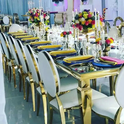 Luxury stainless steel dining chairs, modern home furniture, simple metal back chairs, kitchen fabric dining chairs