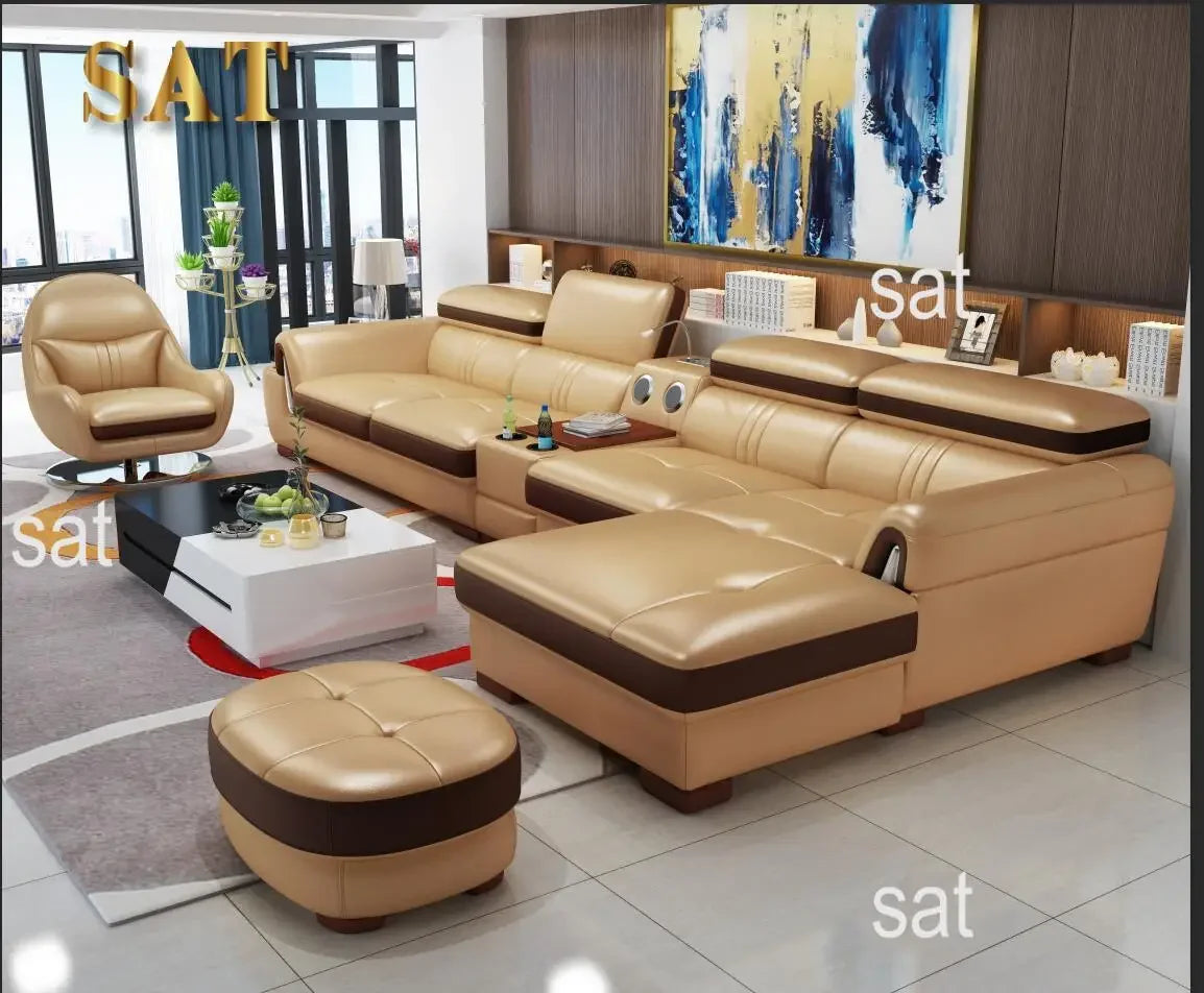 A New Design Fashion Leather and Cloth Combination Furniture Living Room Sofa