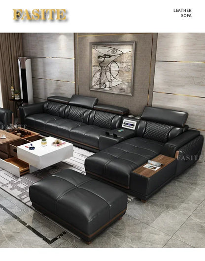 Italian leather sofa set, living room furniture, leather sofa with air purifier and Bluetooth speaker, Modernos Para Sala large