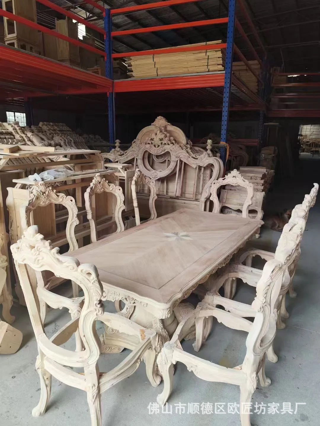 Solid wood dining table and chair combination size household, European style, carved