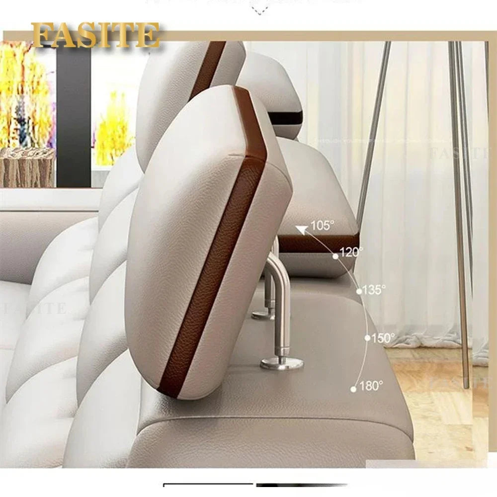 Genuine Leather Sofa With Bluetooth Speaker,USB And Adjustable Headrests - Nordic Italian Couch For Living Room Economically