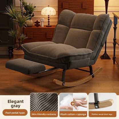 Nordic Widened Living Room Sofas Living Room Adults Can Rocking Single Sofas for Balcony Leisure Corduroy Rocking Lazy Chair