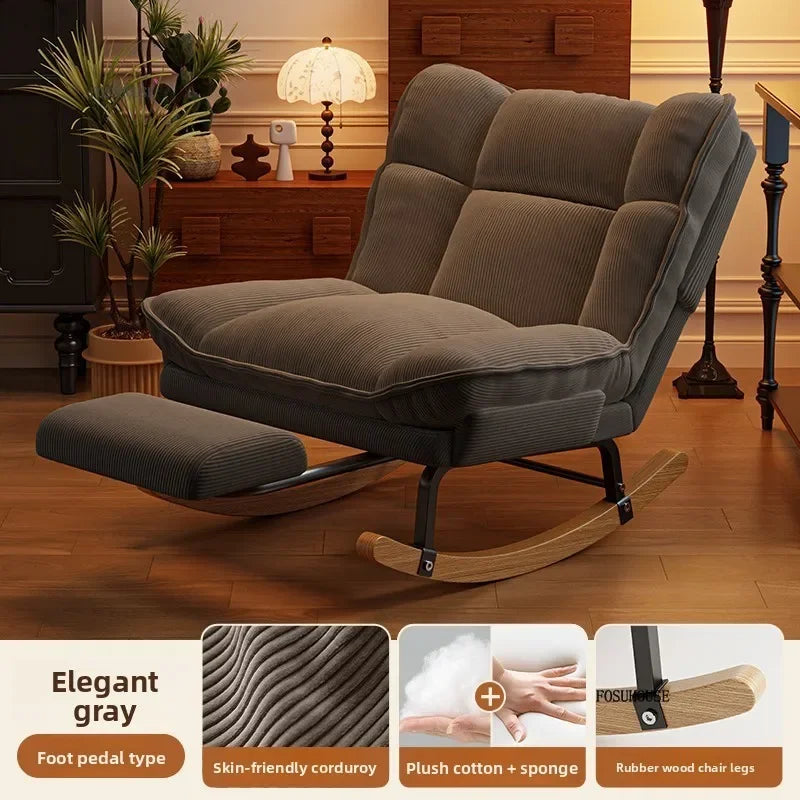 Nordic Widen Living Room Sofas for Living Room Adults Can Rocking Single Sofas for Balcony Leisure Corduroy Rocking Lazy Chair