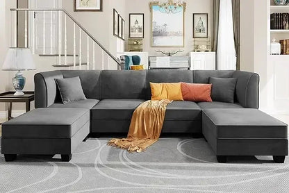 u-shaped velvet sectional sofa with reversible chaise for 6 people, 116" large living room furniture