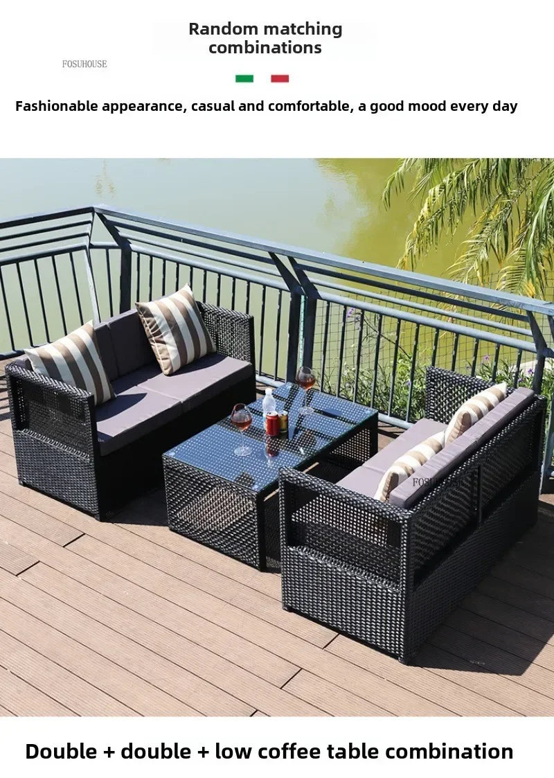 Nordic Outdoor Sofas Courtyard Villa Sun Room PE Rattan Chairs Single Double Terrace Sofa Waterproof Sunscreen Outdoor Furniture