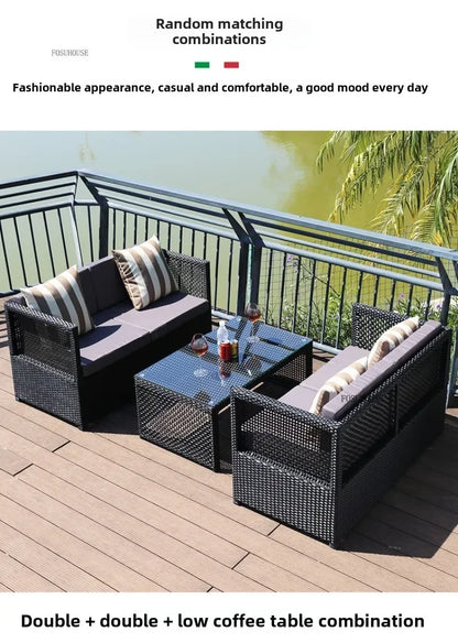 Nordic Outdoor Sofas Courtyard Villa Sun Room PE Rattan Chairs Single Double Terrace Sofa Waterproof Sunscreen Outdoor Furniture