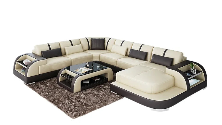 China Supplier's Customized Modern Leather Sofa Set Genuine Leather Home Furniture with Sponge Filling for Living Room
