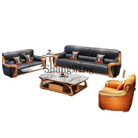 XMH new Chinese ebony leather sofa modern living room luxury villa first layer cowhide new combination sofa