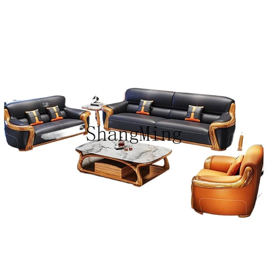 XMH new Chinese ebony leather sofa modern living room luxury villa first layer cowhide new combination sofa