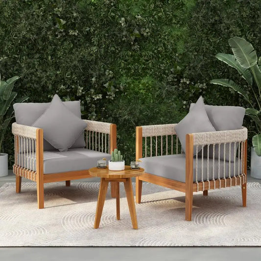 3 Pieces Patio Furniture Set Outdoor PE Wicker Conversation Bistro Set
