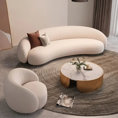 Light luxury small apartment curved lambswool sofa simple home living room fabric sofa beauty salon reception sofa chair