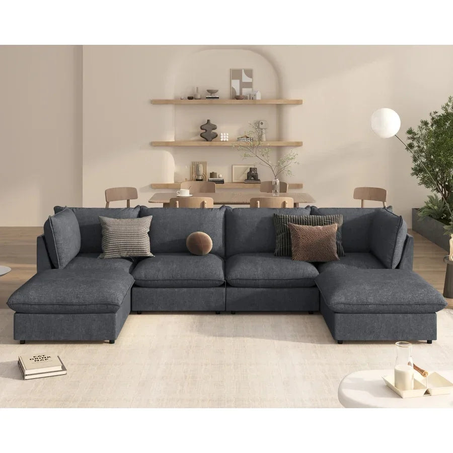 Modern Large U-Shape Sectional Sofa, 2 Large Chaise with Removable for Living Room