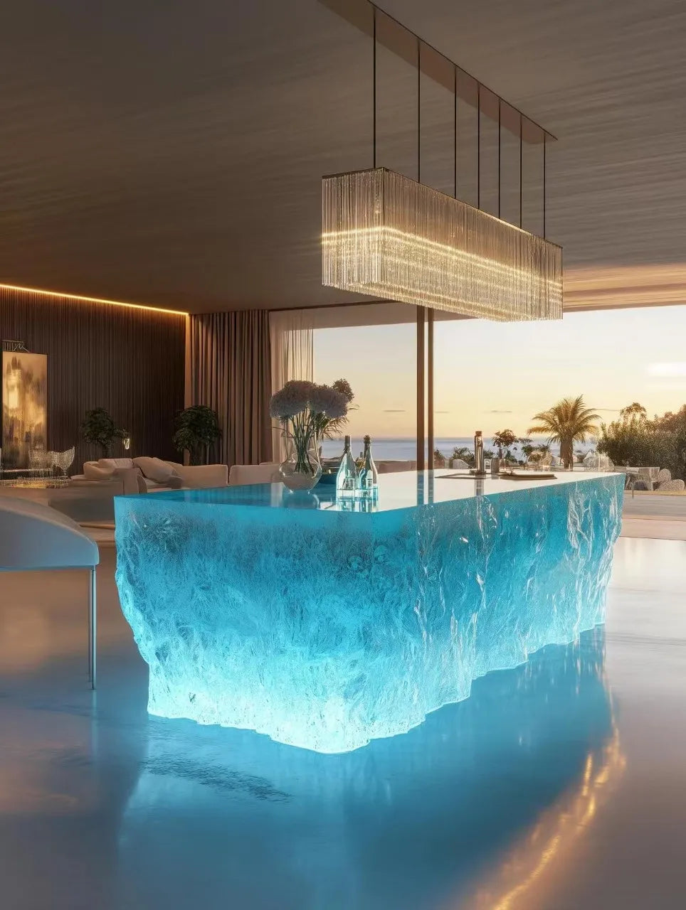 Villa Home Glowing Crystal Island Platform Transparent Resin Glacier Tea Table Art