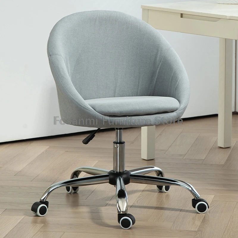 Minimalist Linen Fabric Office Computer Chair with Curve Seat Comfortable Home Swivel Vanity Chair Adjustable Height Desk Chairs