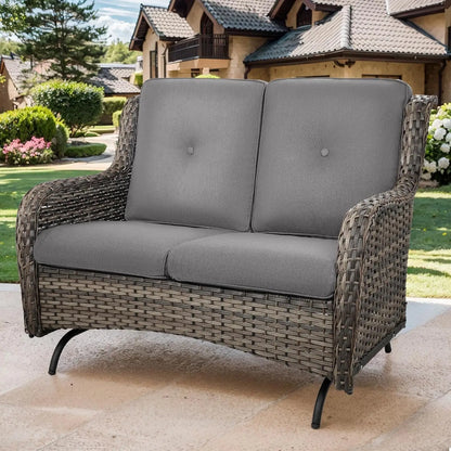 Patio Loveseat Wicker Loveseat Rattan Glider Sofa with Curved Armrest Thicking Back & Seat Cushions for Garden Balcony Backyard