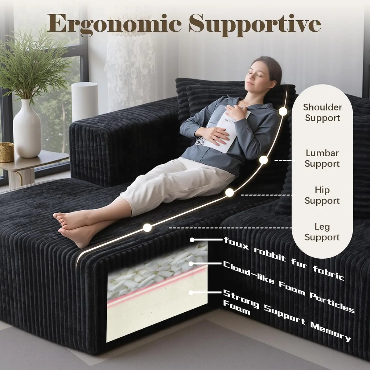 130'' U Shaped Couched for Living Room, Cloud Modular Sectional Couch with 2 Chaise Lounge, Modern Minimalist Upholstered Sofa