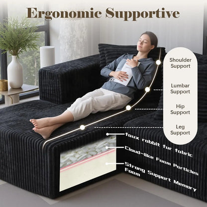 130'' U Shaped Couched for Living Room, Cloud Modular Sectional Couch with 2 Chaise Lounge, Modern Minimalist Upholstered Sofa