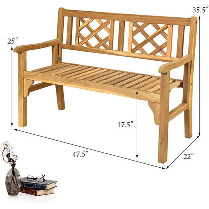 Acacia Wood Outdoor Loveseat Bench, Curved Back & Armrests, 705 lbs, Ideal for Garden, Patio, Park, Porch, Balcony
