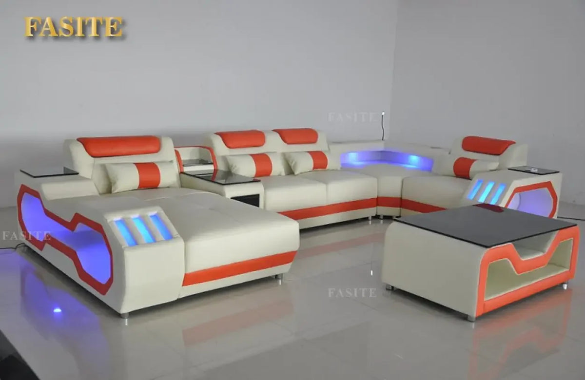 Modern Living Room Sofa Set Genuine Leather Sofas with USB Music Speaker
