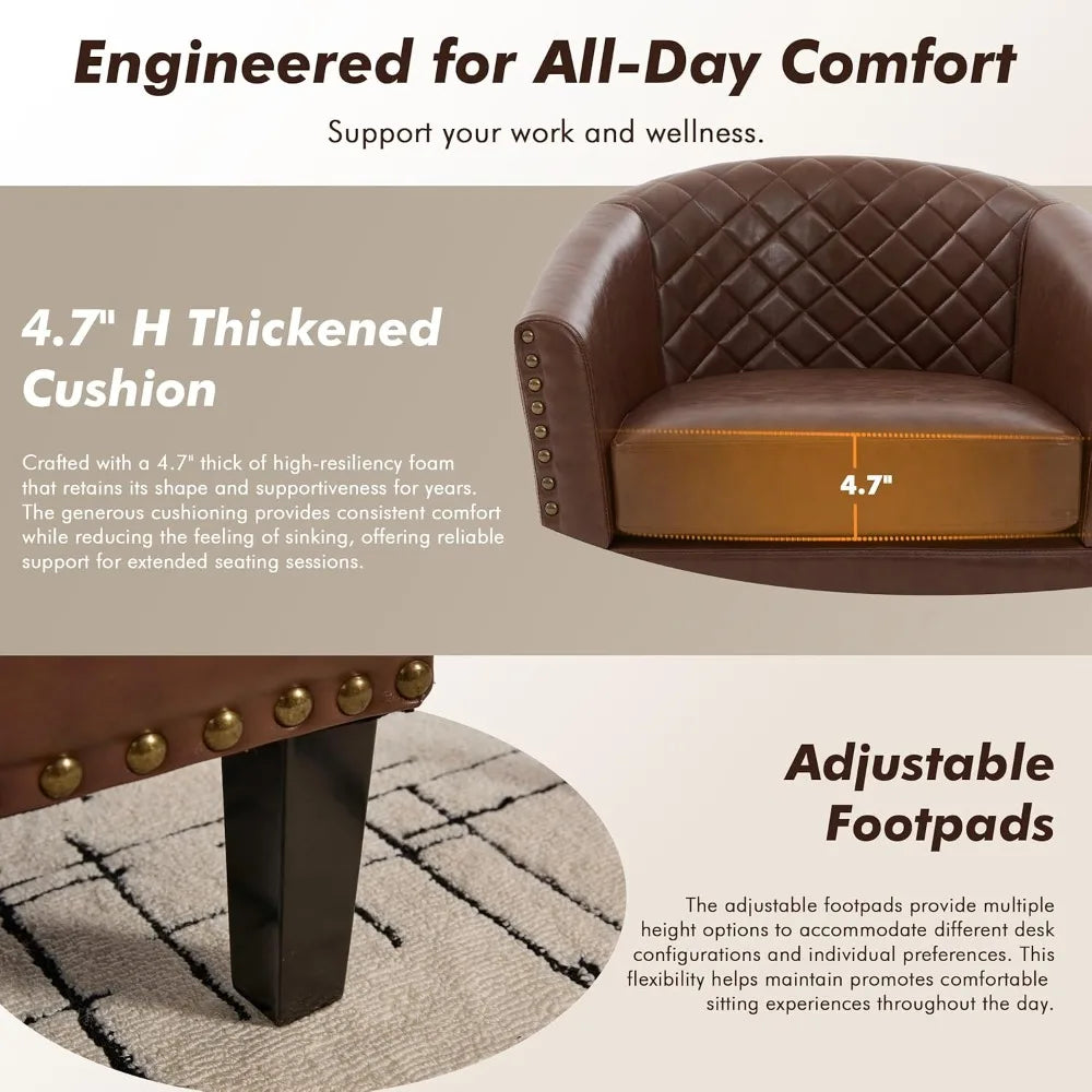 PU Barrel Chair Living Room Chair, Upholstered Sofa Club Chair with Nail-Heads and Solid Wood Legs for Bedroom