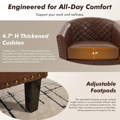 PU Barrel Chair Living Room Chair, Upholstered Sofa Club Chair with Nail-Heads and Solid Wood Legs for Bedroom