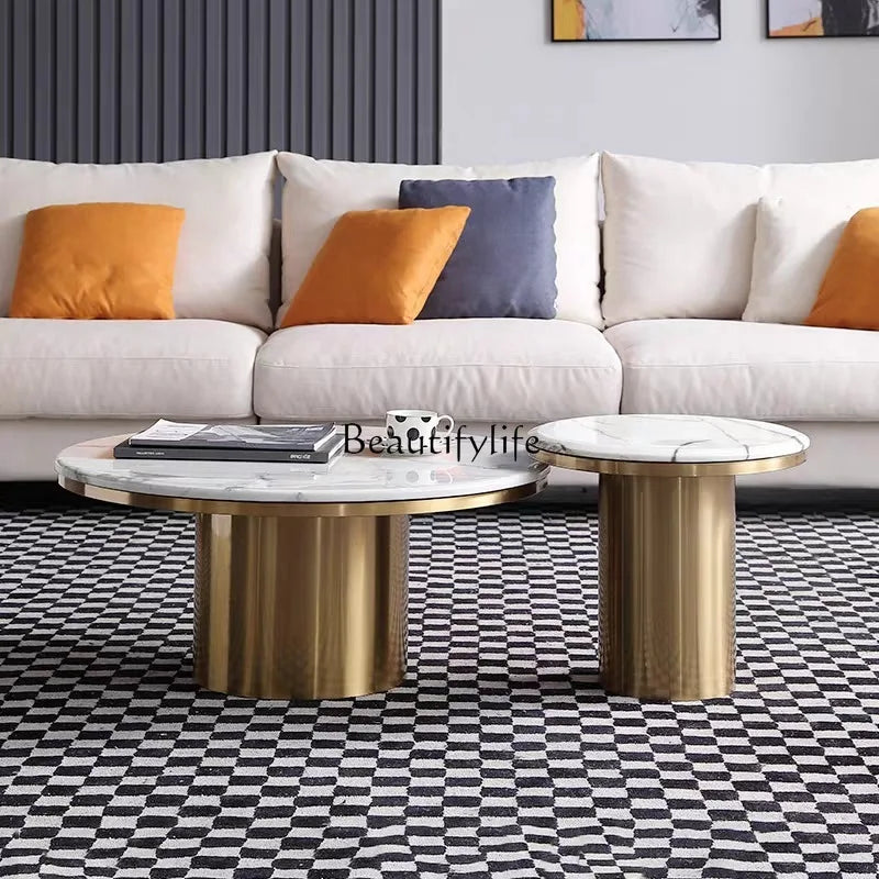 *Modern simple light luxury marble coffee table combination Nordic round small coffee table