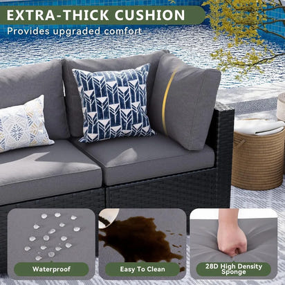 8 Piece Patio Furniture Set with 44” Fire Pit Table Wicker Rattan Patio Sectional Sofa Set Outdoor Seating Furniture with Thick